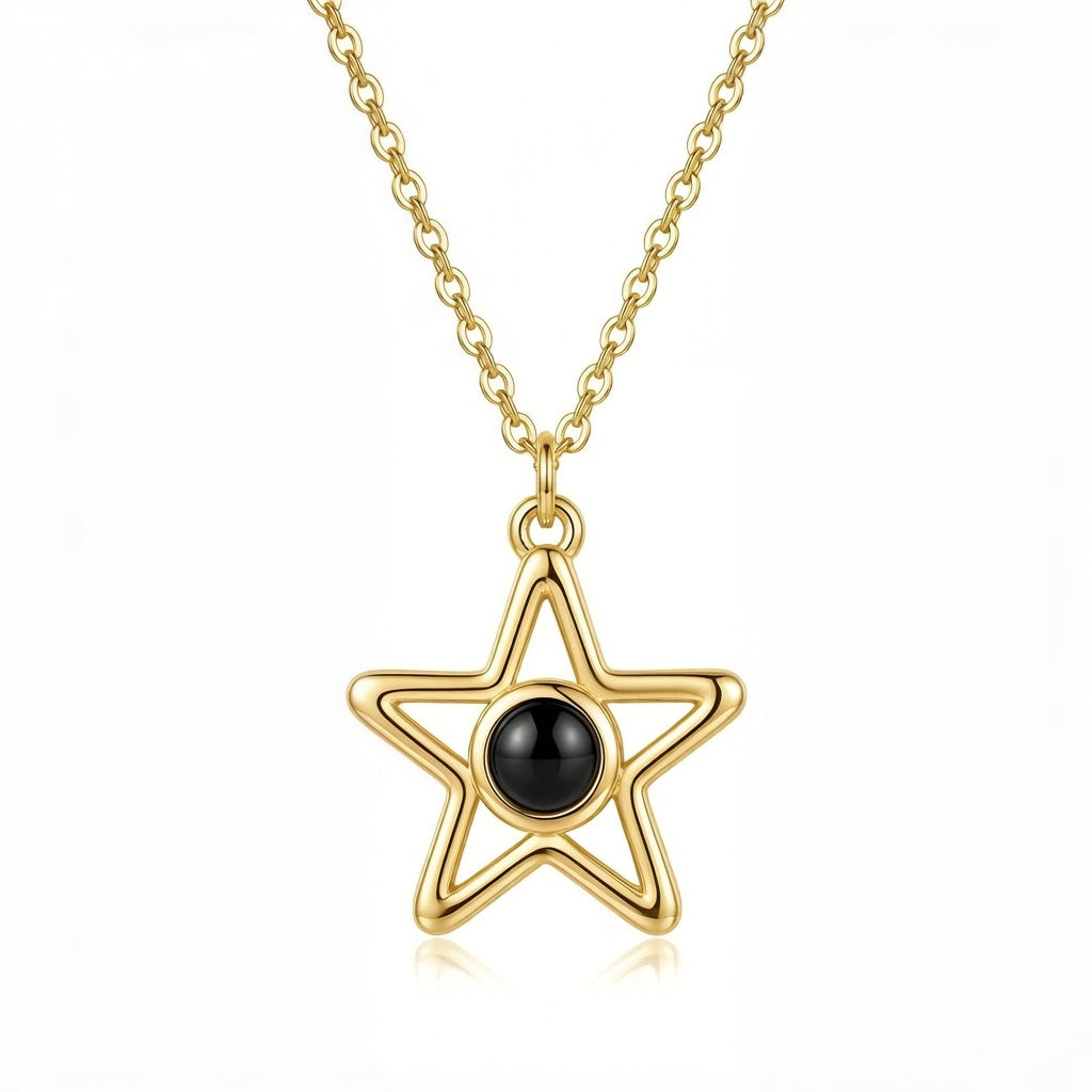 Personalized Star Pendant Photo Projection Necklace - Gold