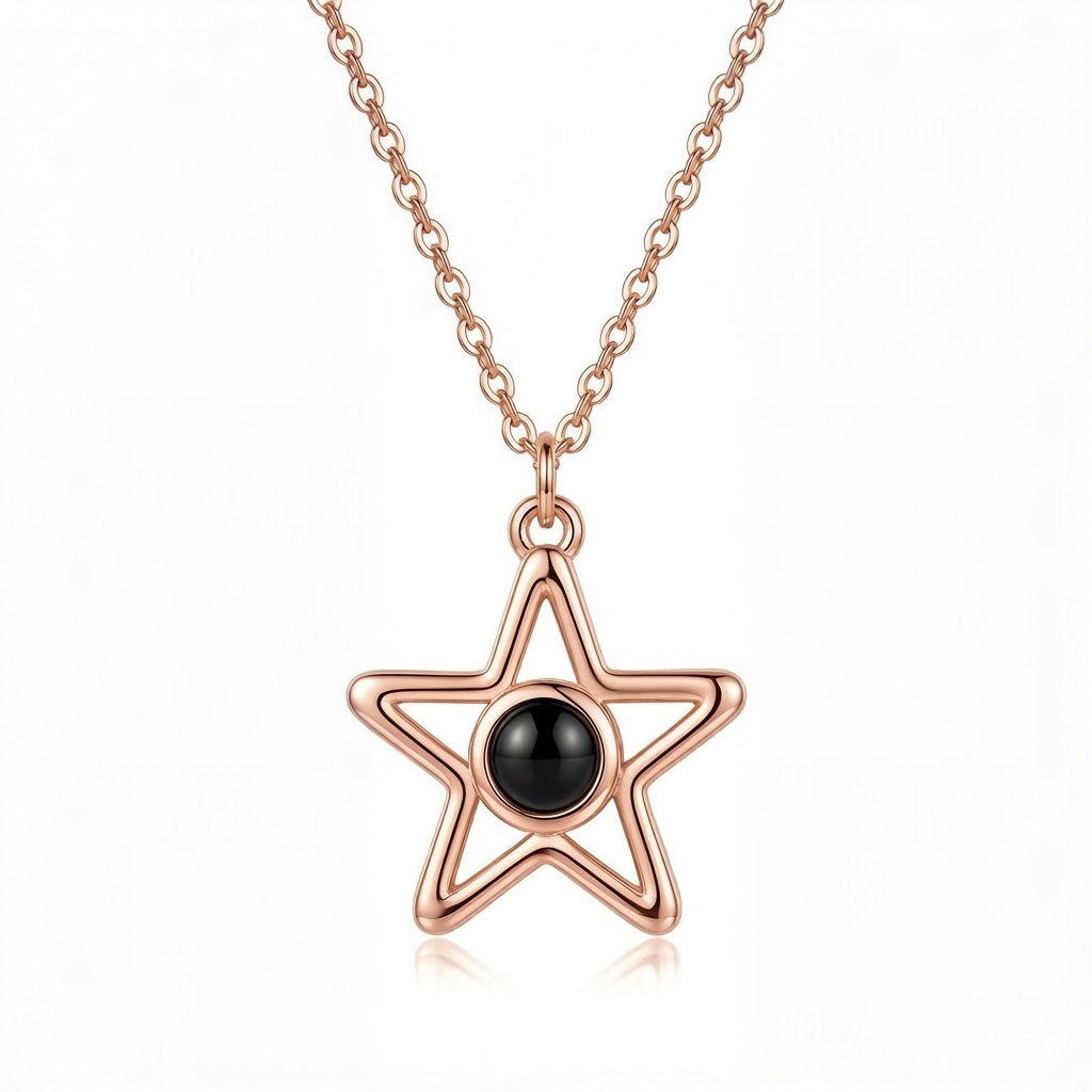Personalized Star Pendant Photo Projection Necklace - Rose Gold