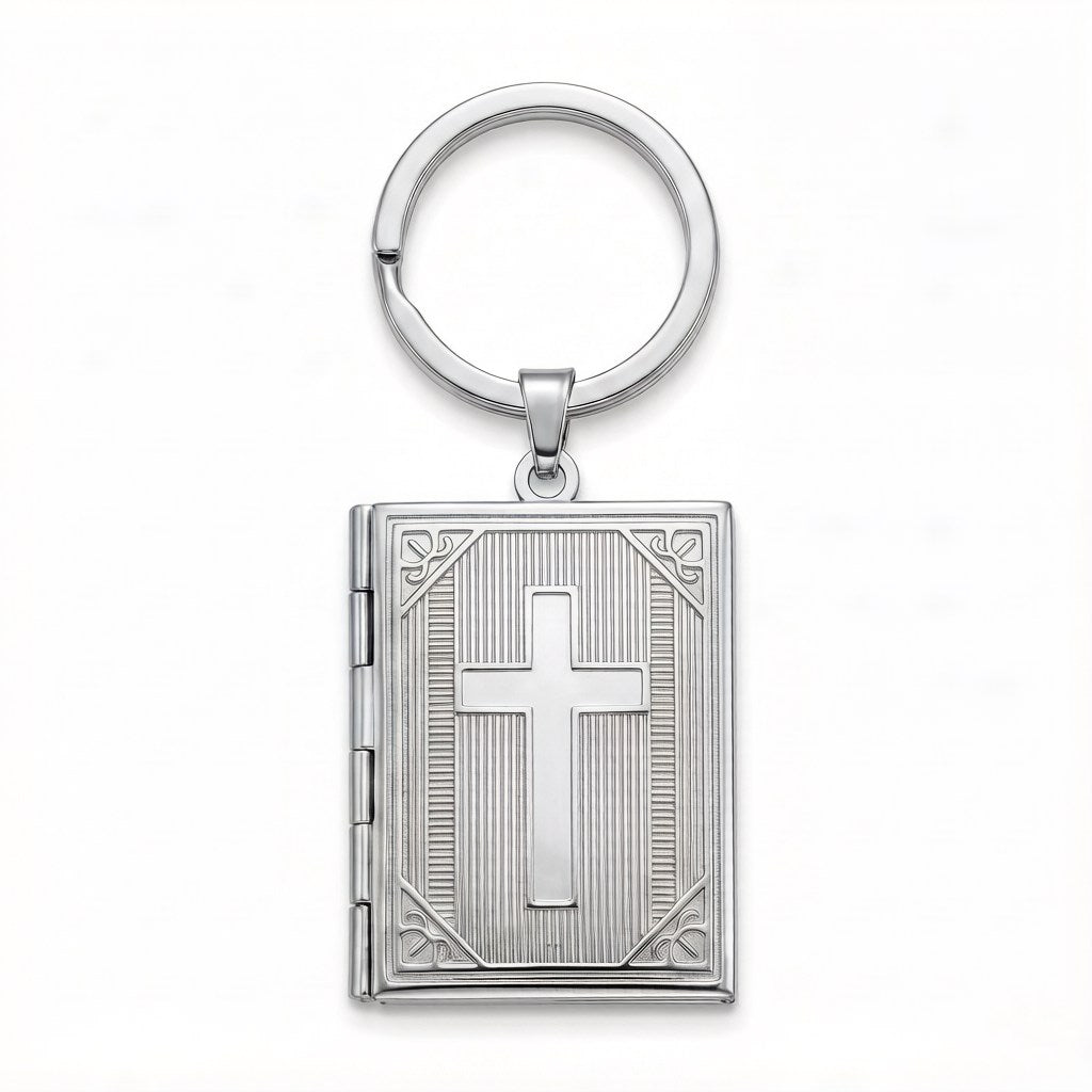 Personalized Cross Photo Locket Keychain