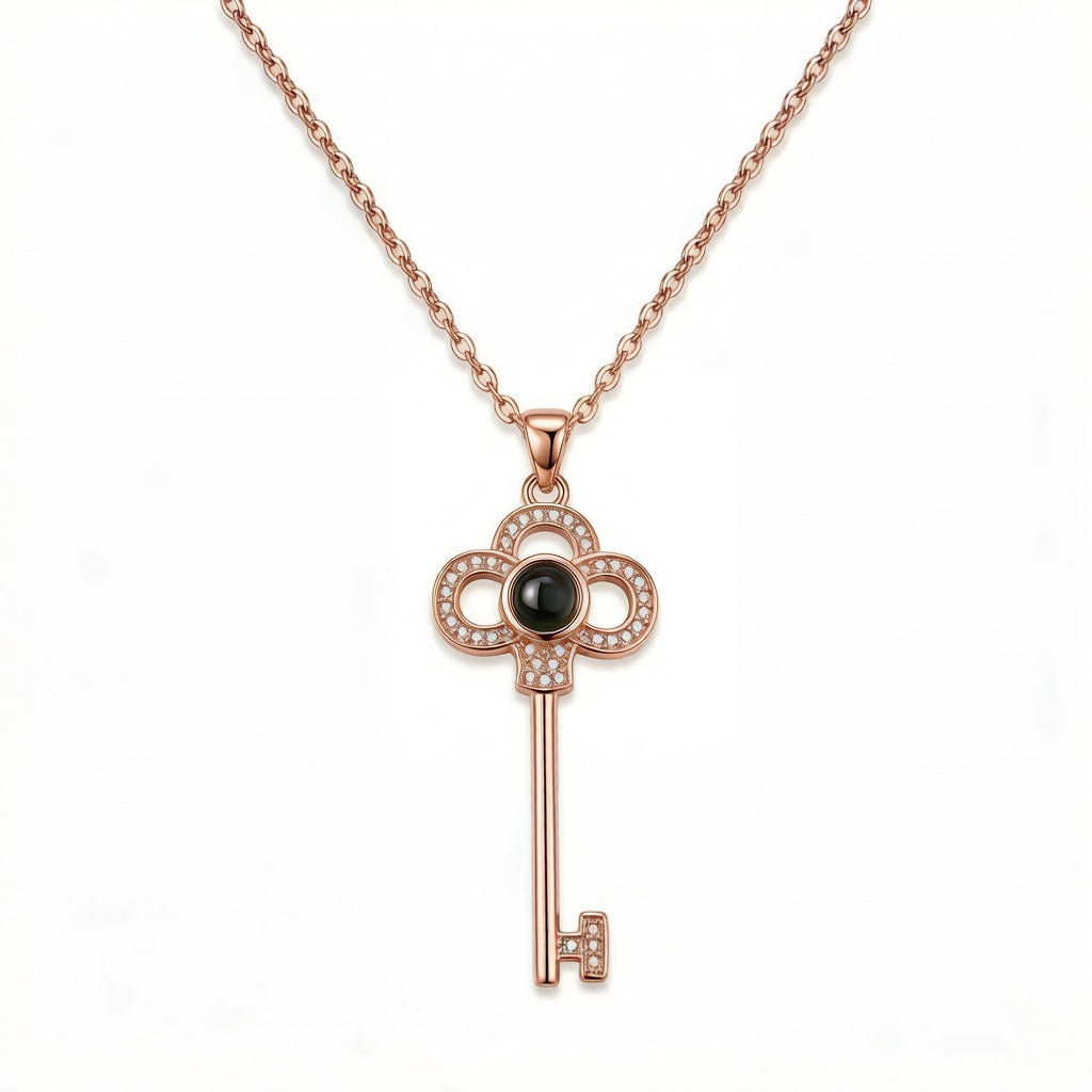 Personalized Key Pendant Photo Projection Necklace - Rose Gold