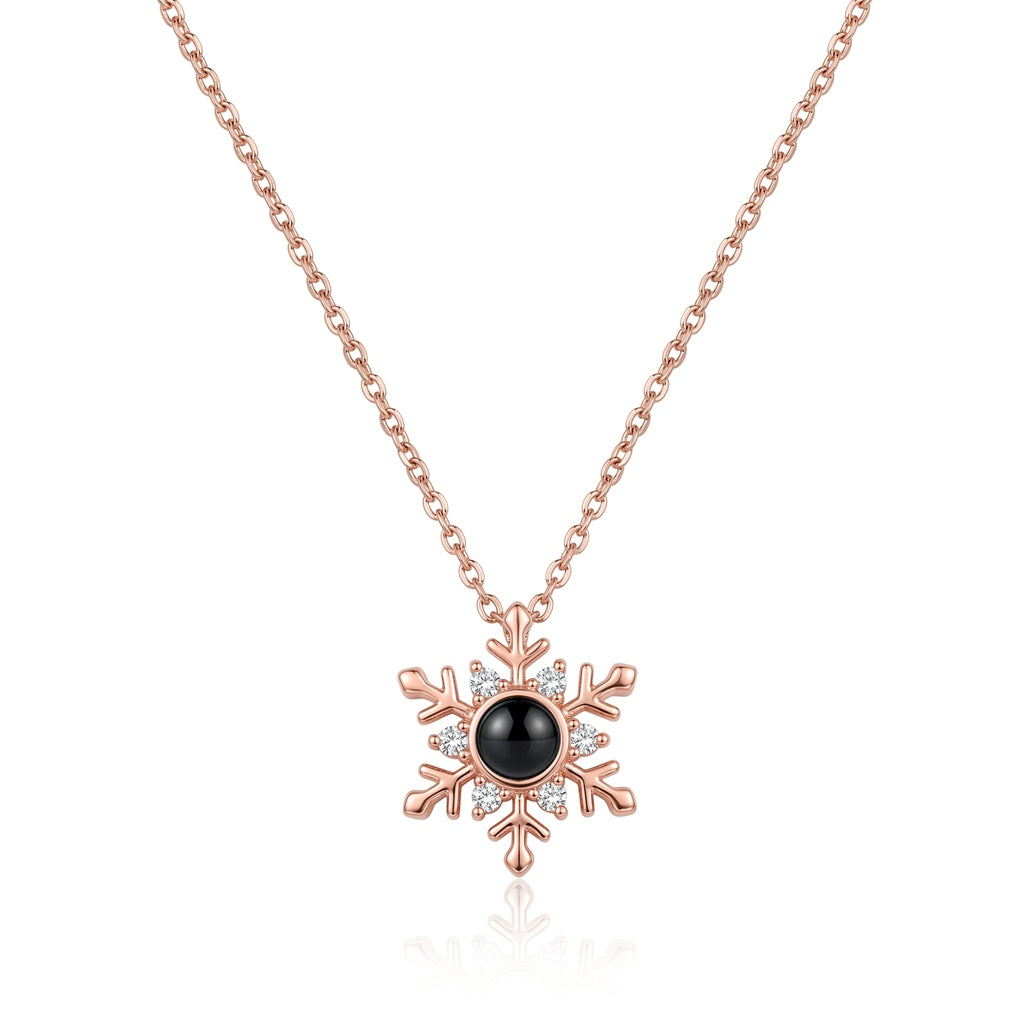 Personalized Snowflake Photo Projection Necklace - Rose Gold