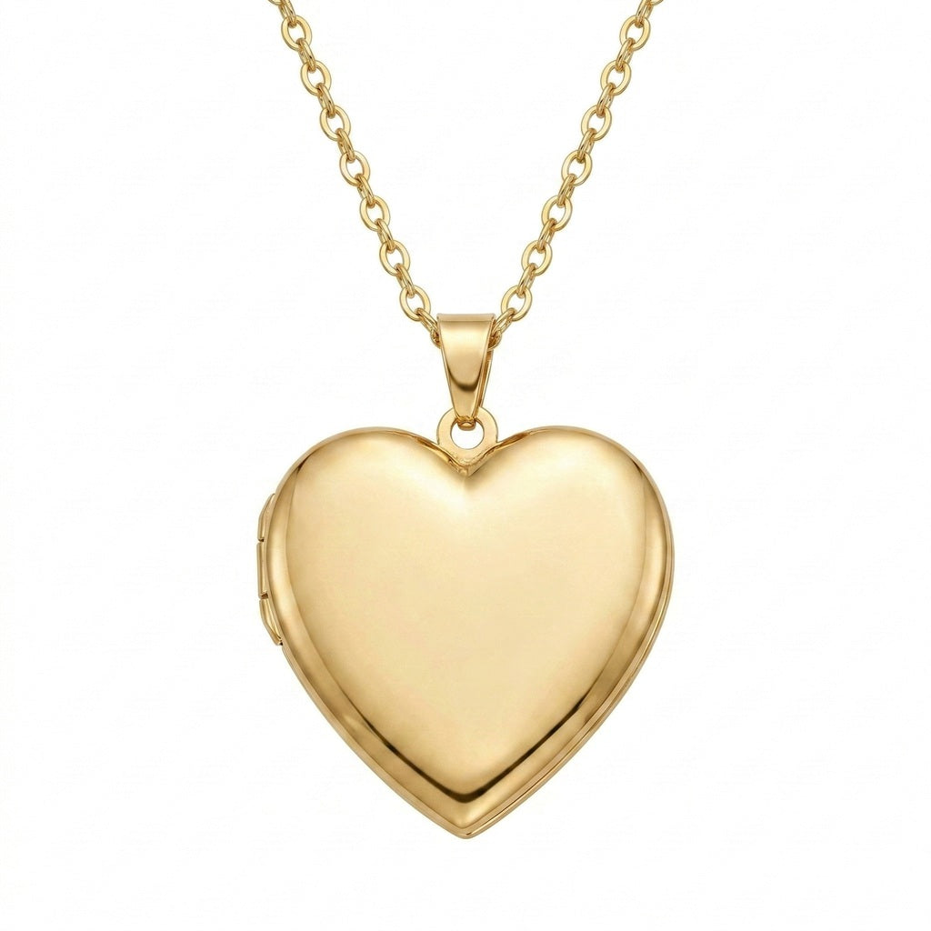 Personalized Polished Plain Heart Photo Locket Necklace - Gold3