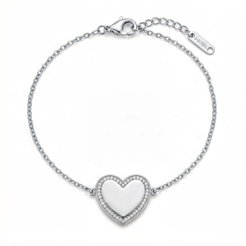 Personalizeystal Heart Photo Locket Bracelet - Silver