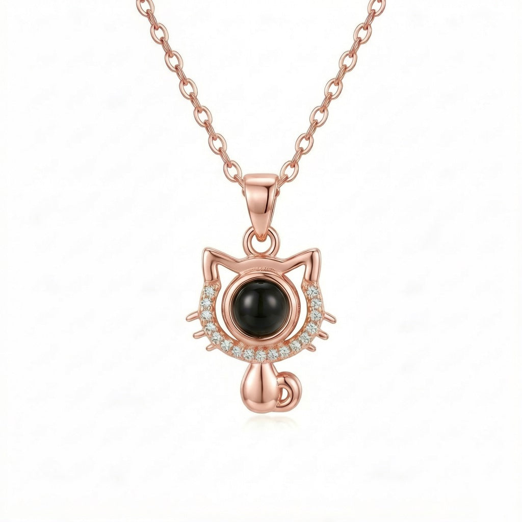Personalized Cat Pendant Photo Projection Necklace - Rose Gold