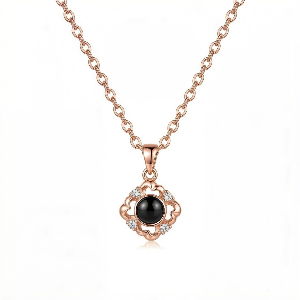 Personalized Flower Pendant Photo Projection Necklace - Rose Gold