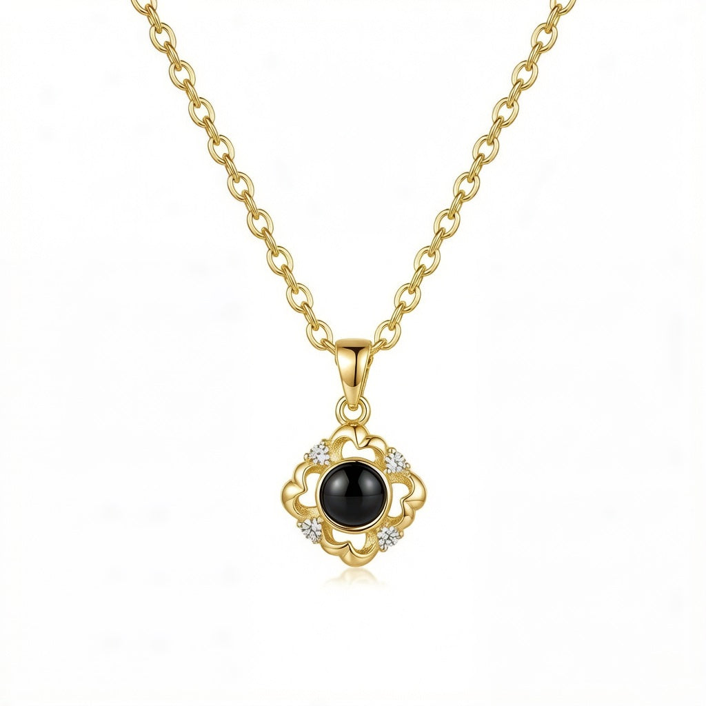Personalized Flower Pendant Photo Projection Necklace - Gold