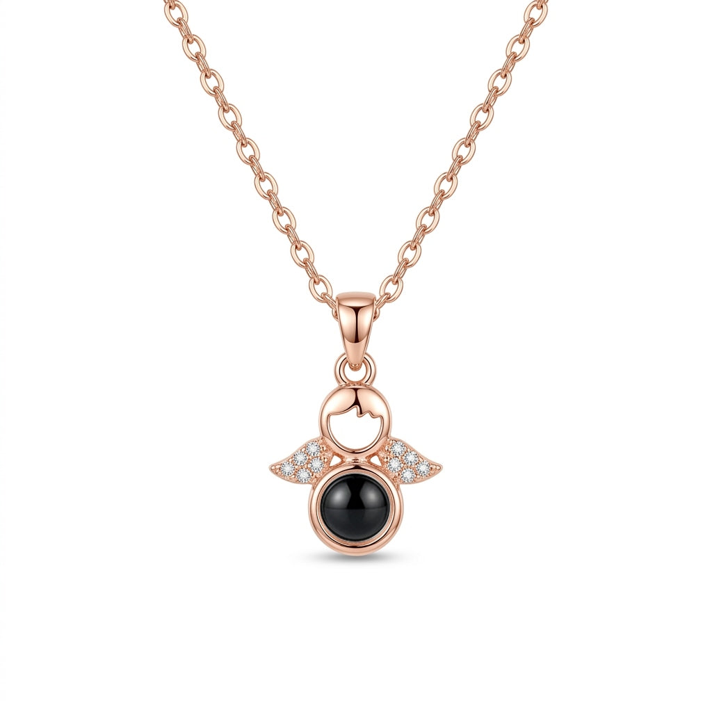 Personalized Angel Pendant Photo Projection Necklace - Rose Gold