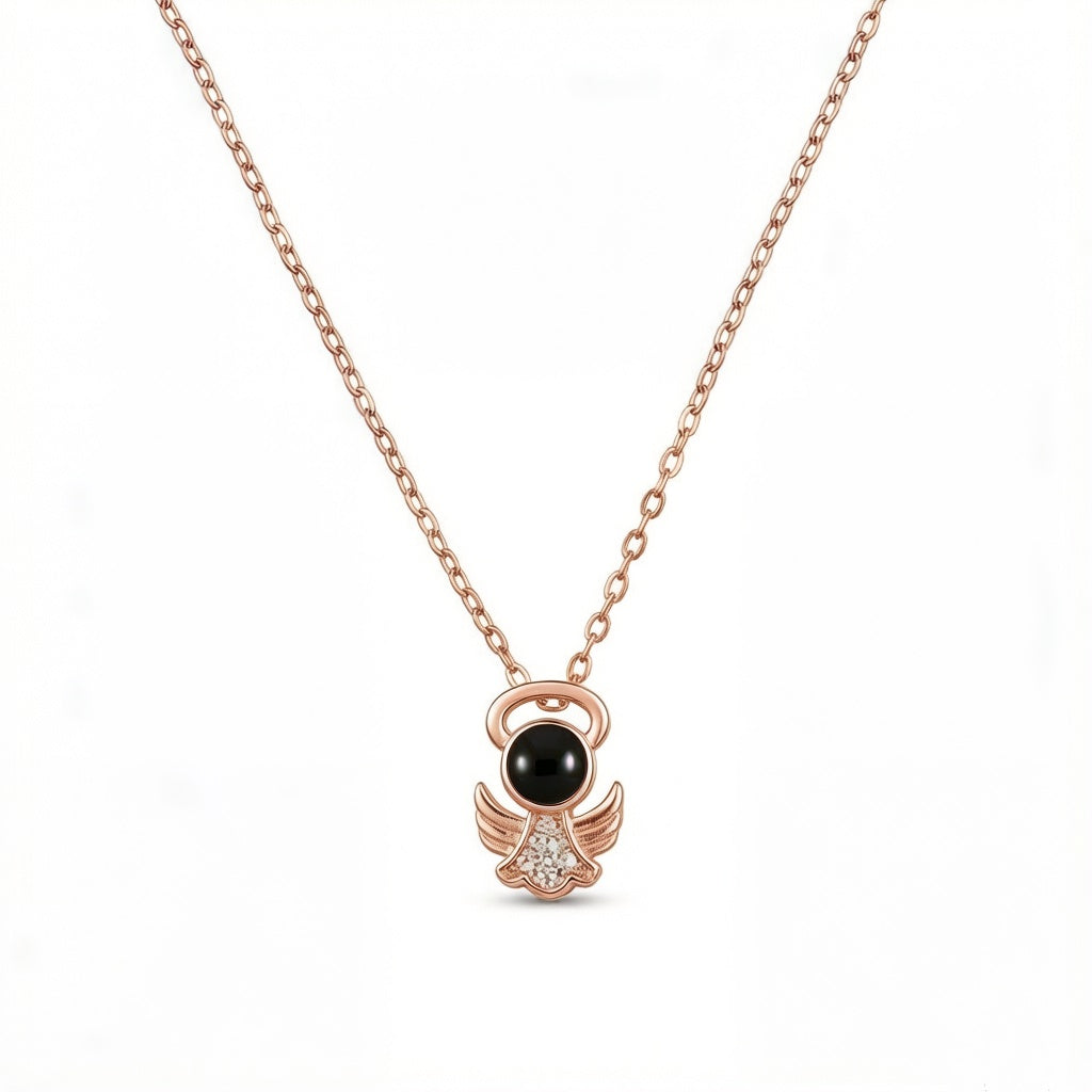Personalized Angel Memorial Photo Projection Necklace - Rose Gold