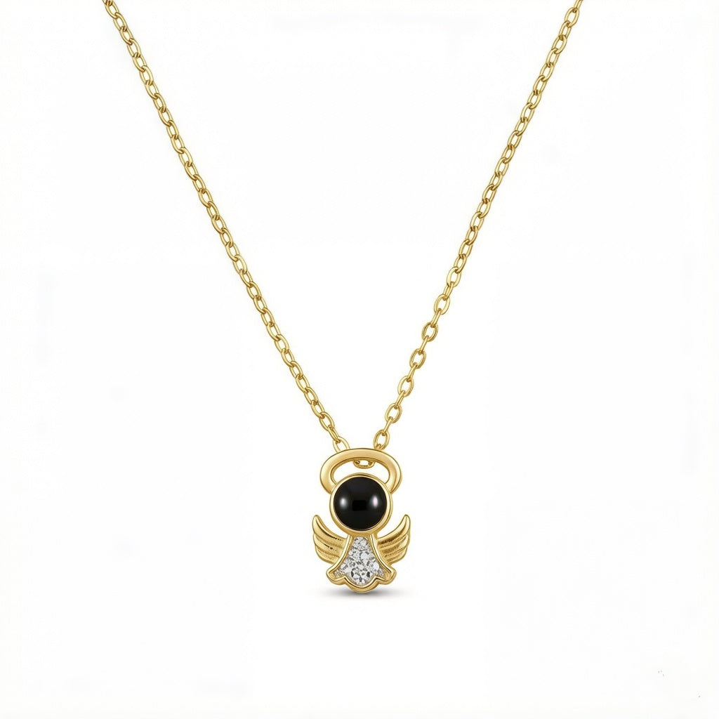 Personalized Angel Memorial Photo Projection Necklace - Gold