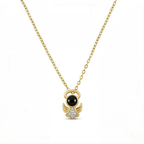 Personalized Angel Memorial Photo Projection Necklace - Gold