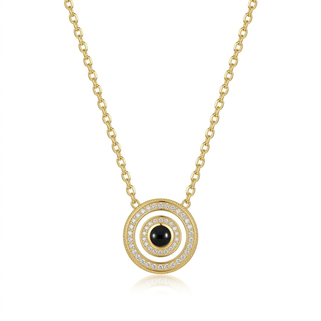 Personalized Double Circle Photo Projection Necklace - Gold