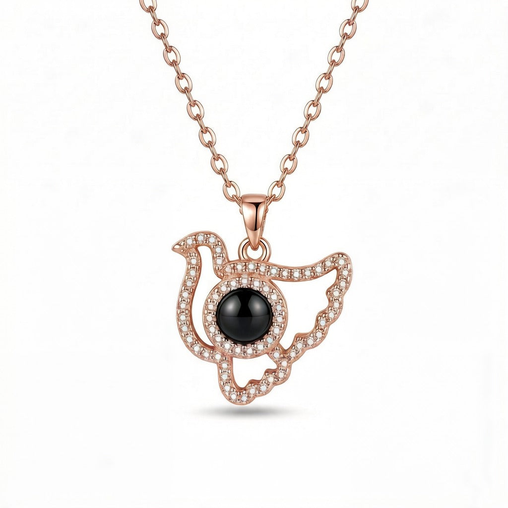 Personalized Dove Pendant Photo Projection Necklace - Rose Gold