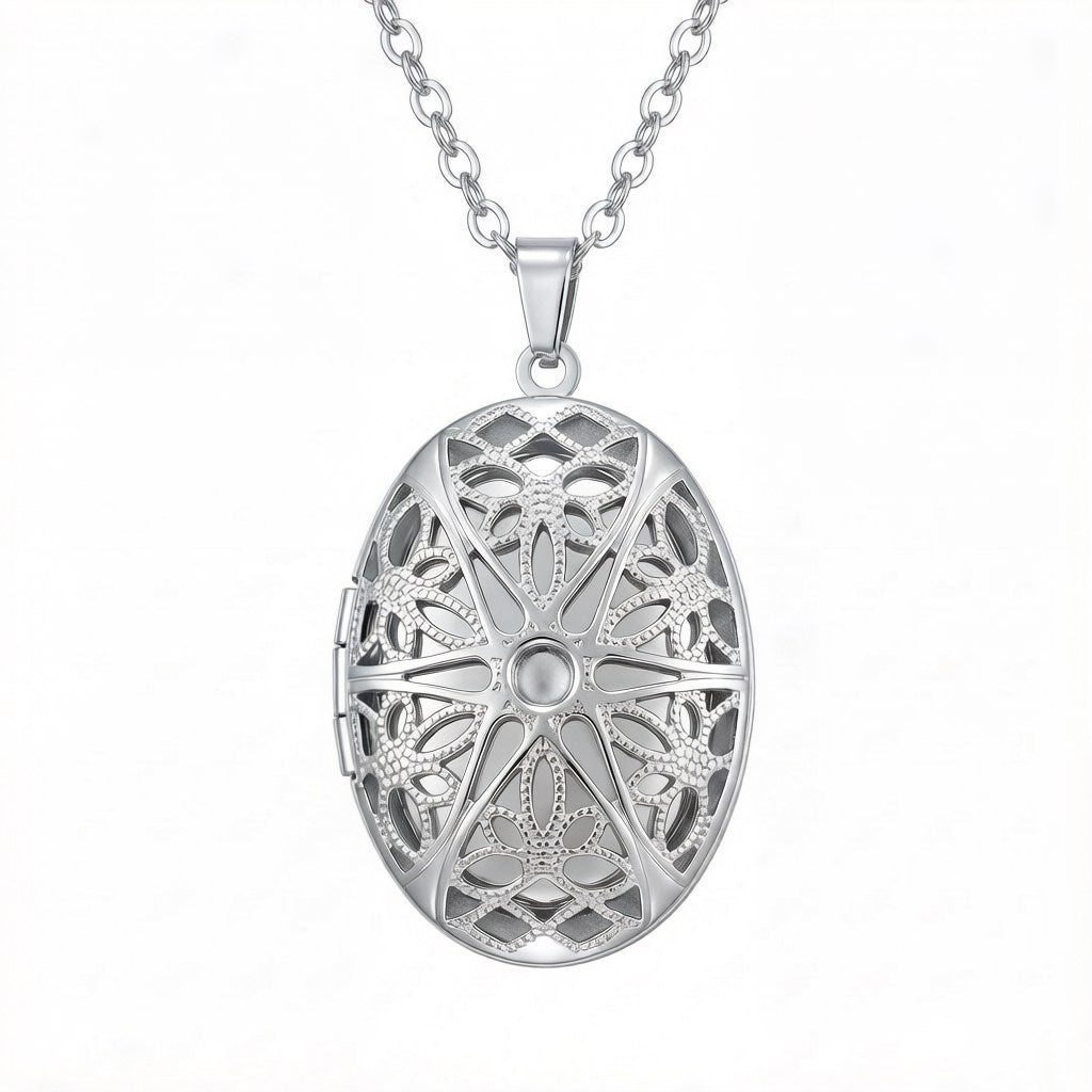 Personalized Filigree Starburst Photo Locket Necklace