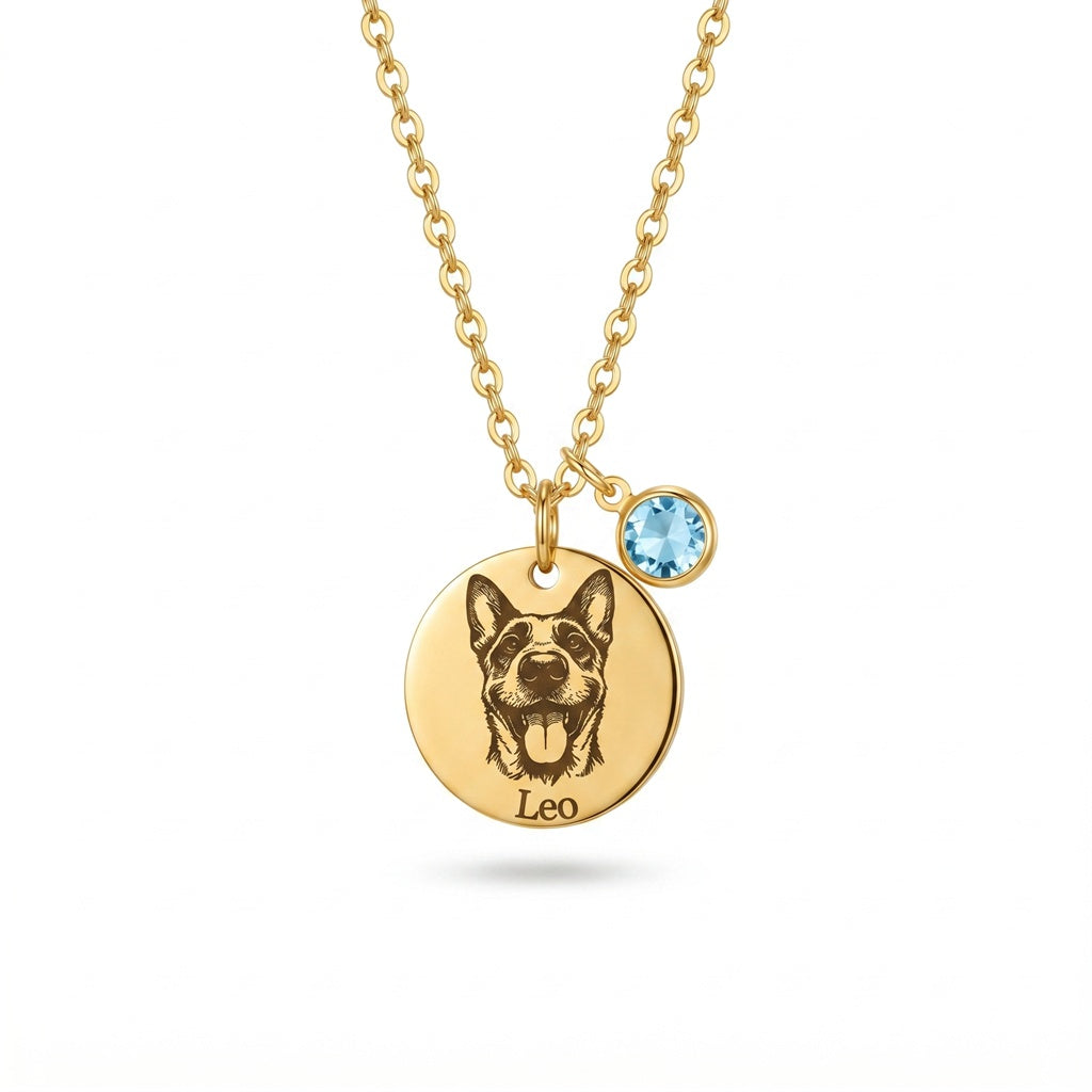 Personalized Engraved Pet Portrait Necklace With Birthstone