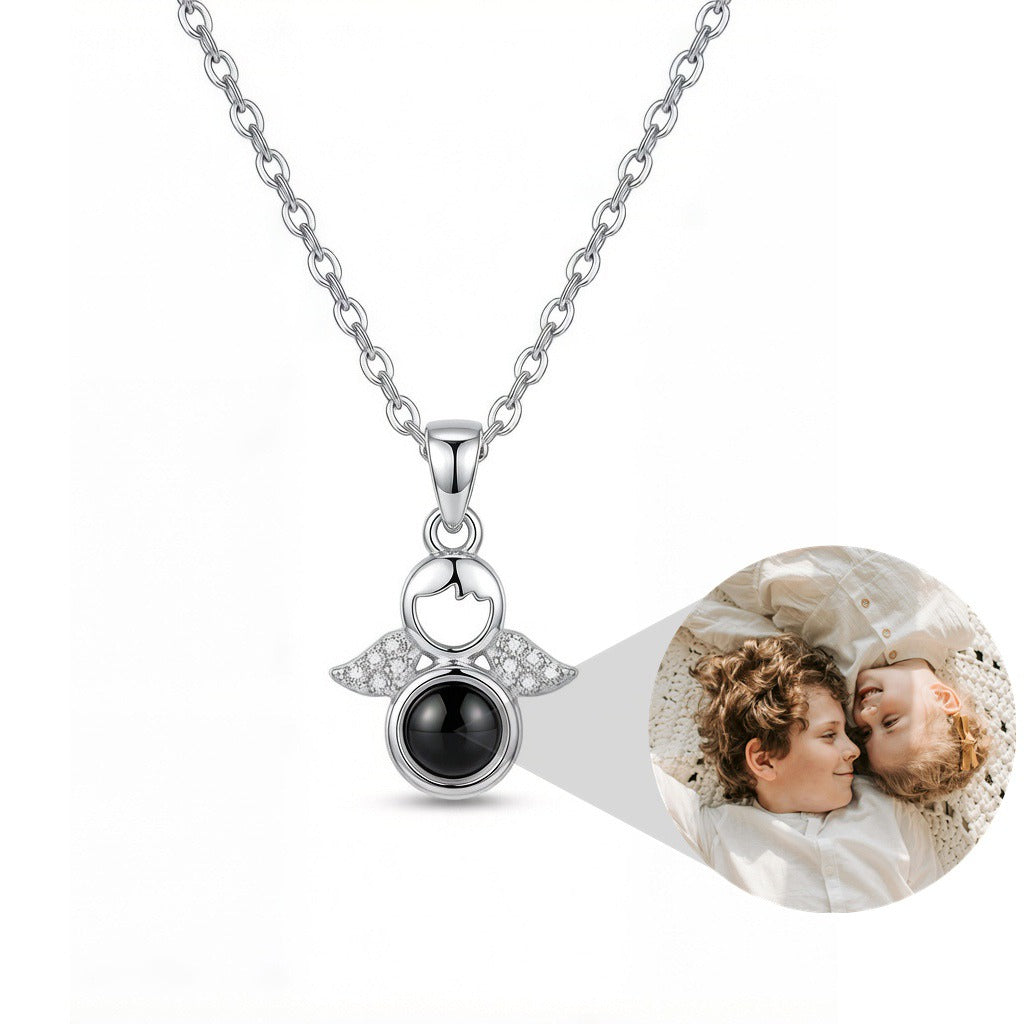 Personalized Angel Pendant Photo Projection Necklace - Silver
