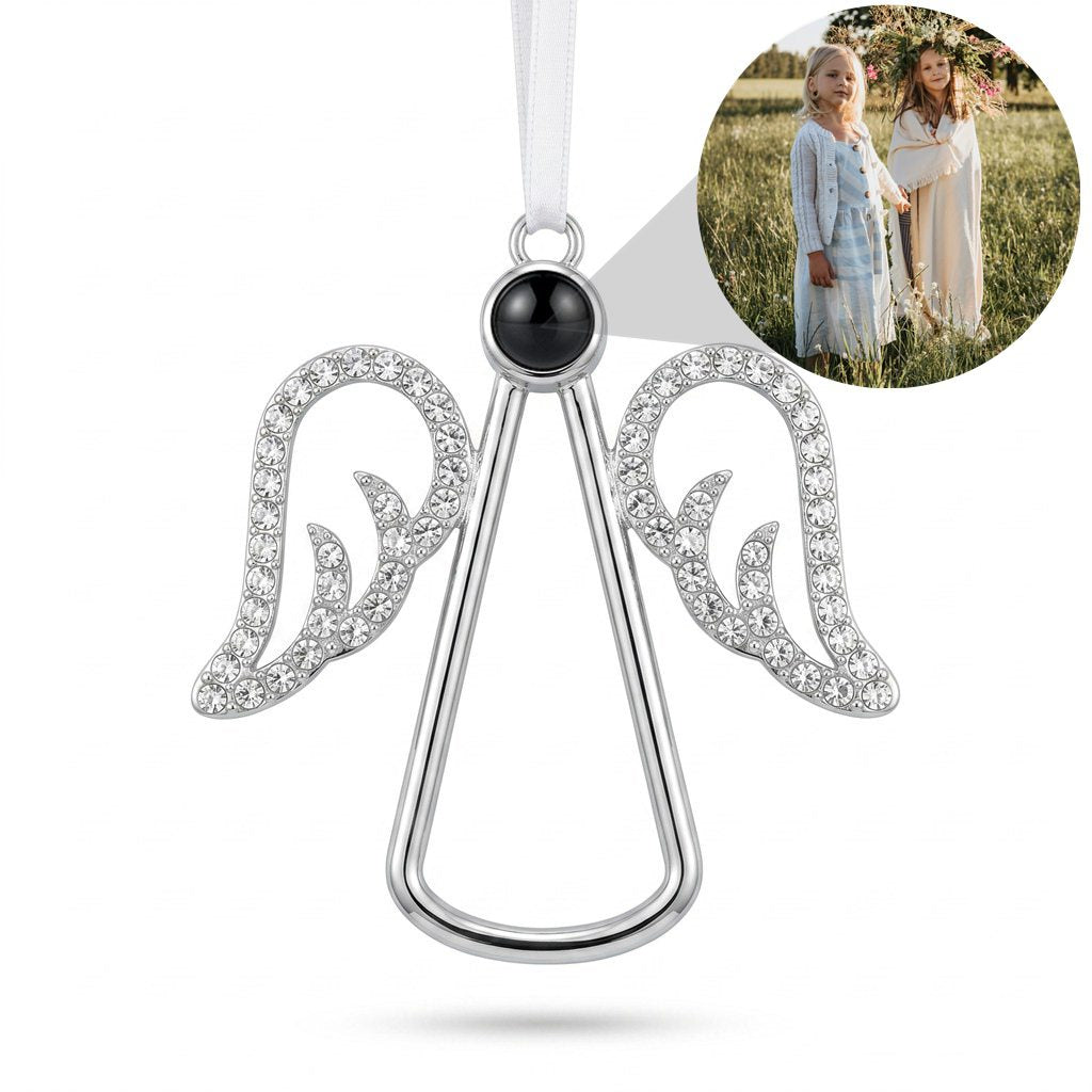 Personalized Angel Photo Projection Ornament - Silver