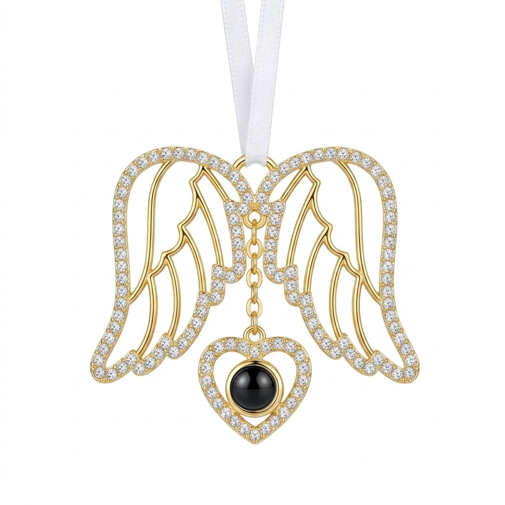 Personalized Angel Wing Photo Projection Ornament - Gold
