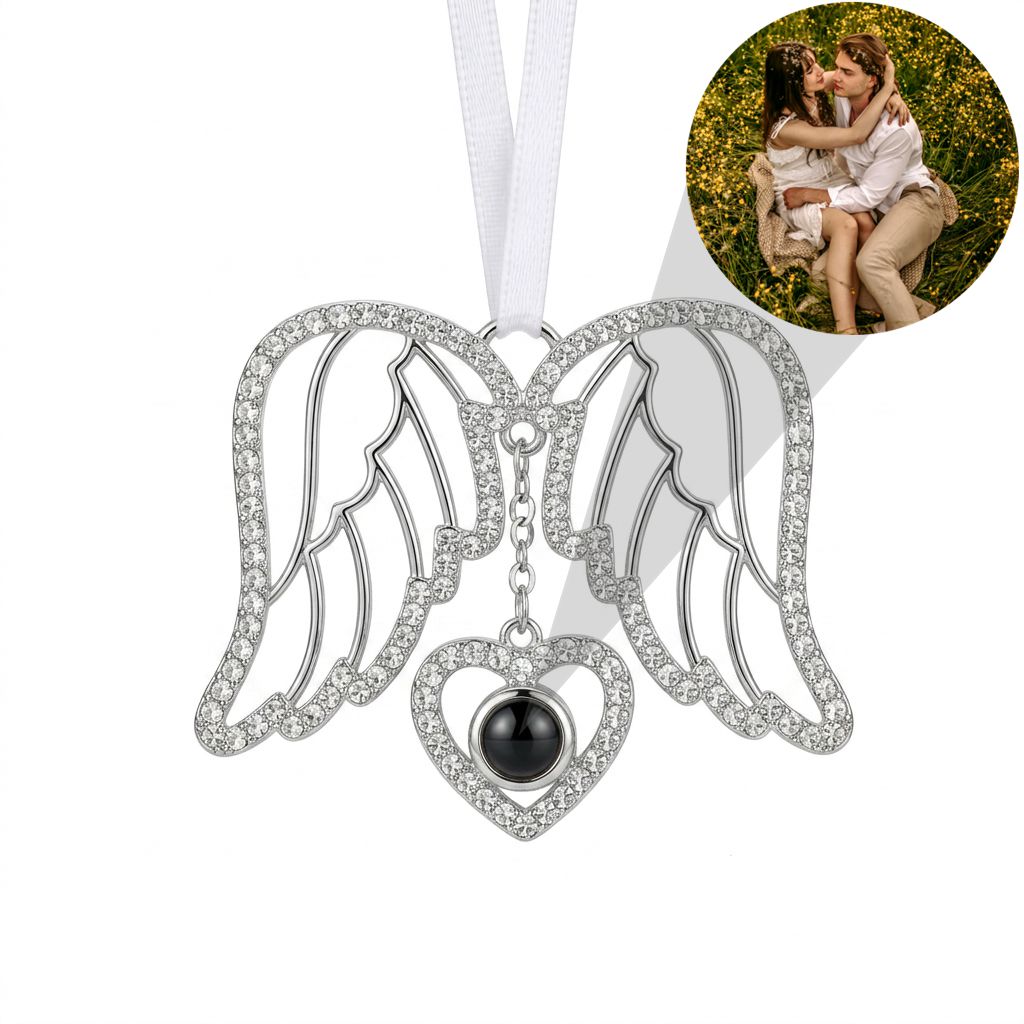 Personalized Angel Wing Photo Projection Ornament - Silver