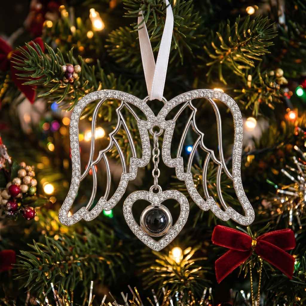 Personalized Angel Wing Photo Projection Ornament - Silver1