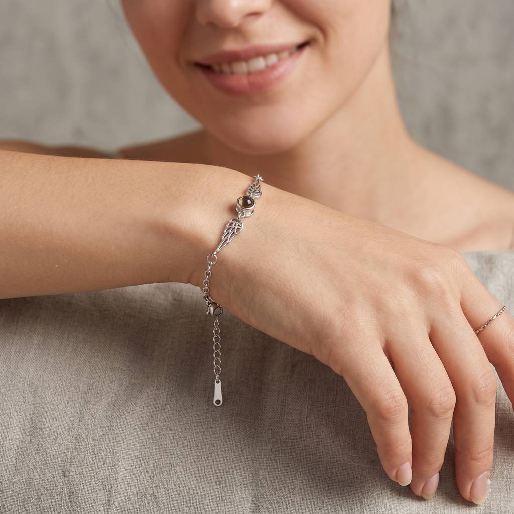 Personalized Angel Wings Photo Projection Bracelet