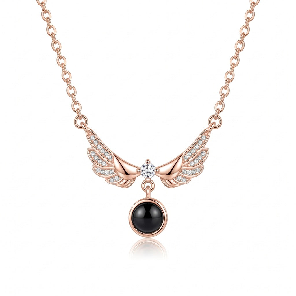 Personalized Angel Wings Photo Projection Necklace - Rose Gold
