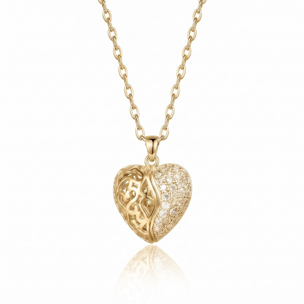 Personalized Angel Wings Secret Heart Locket Necklace With Engraving - Gold