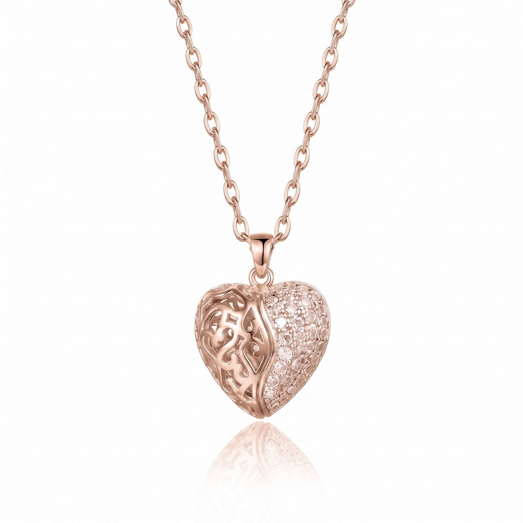 Personalized Angel Wings Secret Heart Locket Necklace With Engraving - Rose Gold