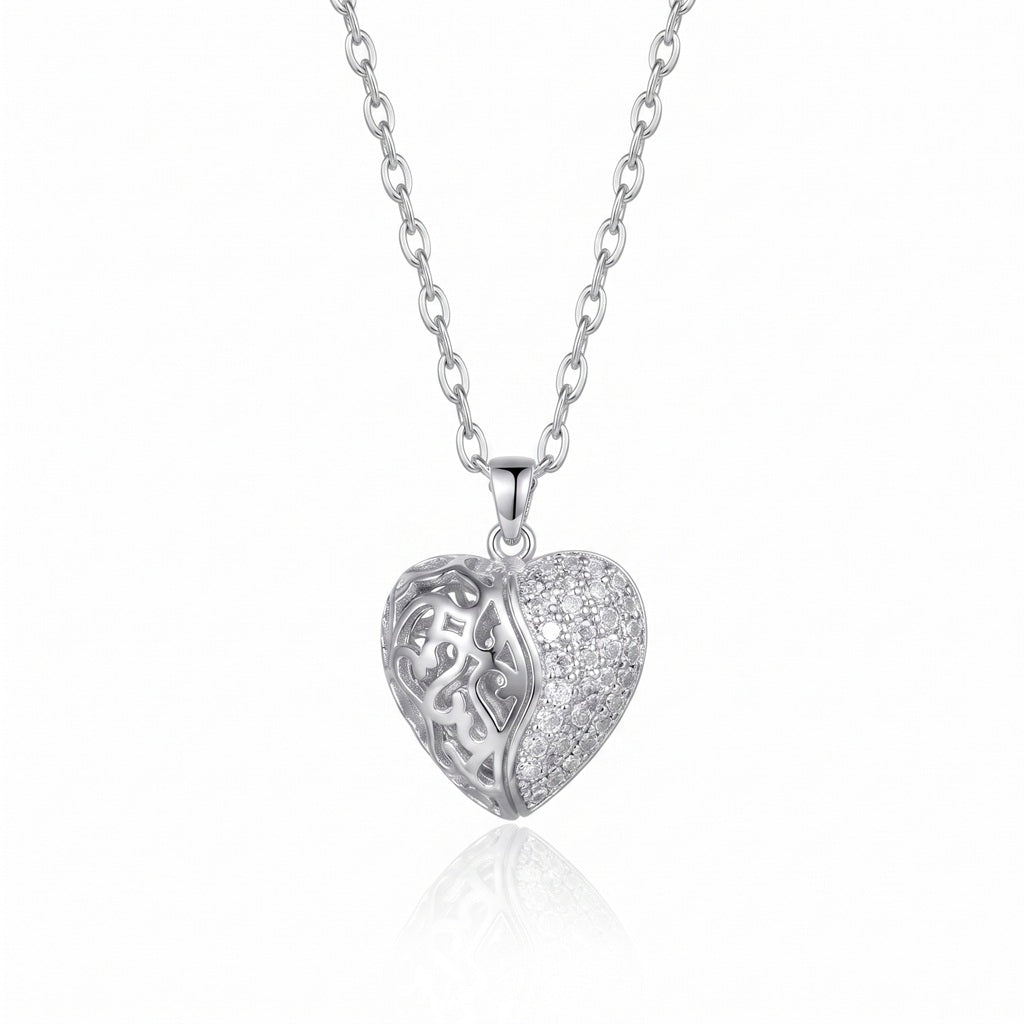 Personalized Angel Wings Secret Heart Locket Necklace With Engraving - Silver