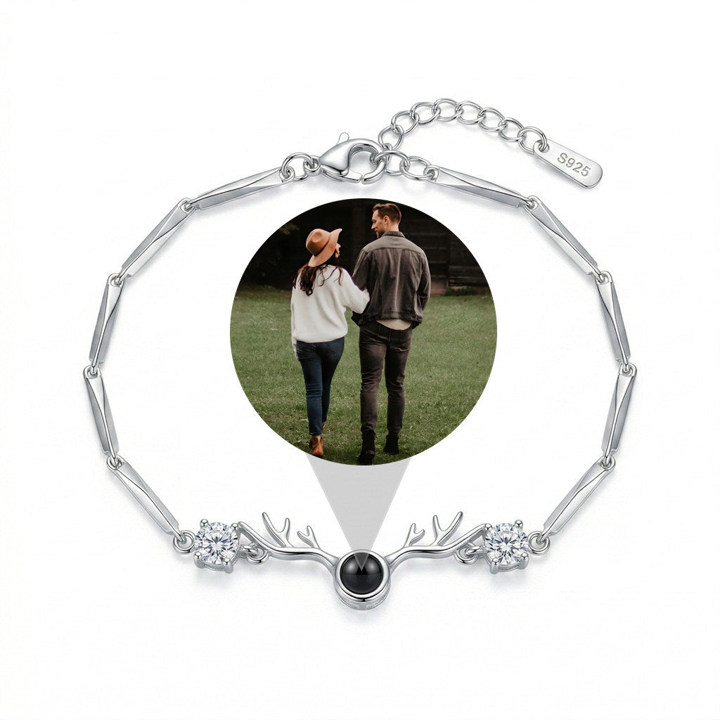 Personalized Antler Motif Photo Projection Bracelet - Silver