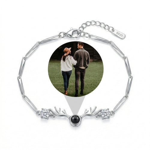 Personalized Antler Motif Photo Projection Bracelet - Silver