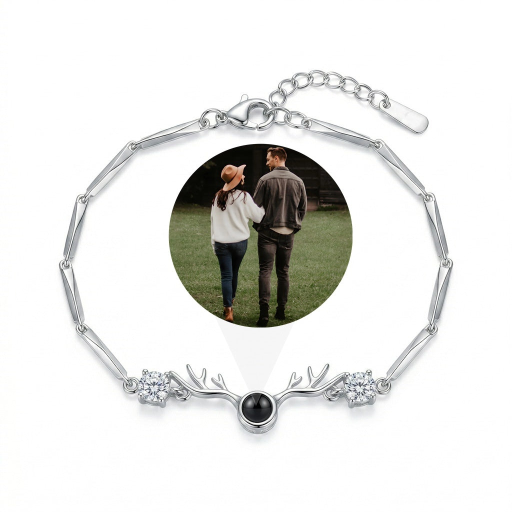Personalized Antler Motif Photo Projection Bracelet - Silver