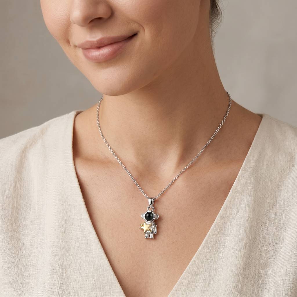 Personalized Astronaut Photo Projection Necklaces