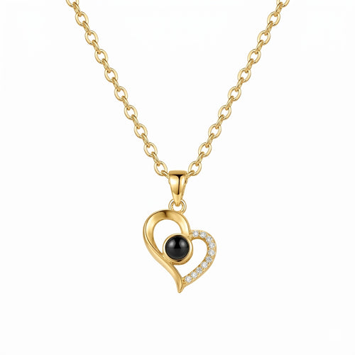 Personalized Asymmetric Heart Photo Projection Necklace - Gold