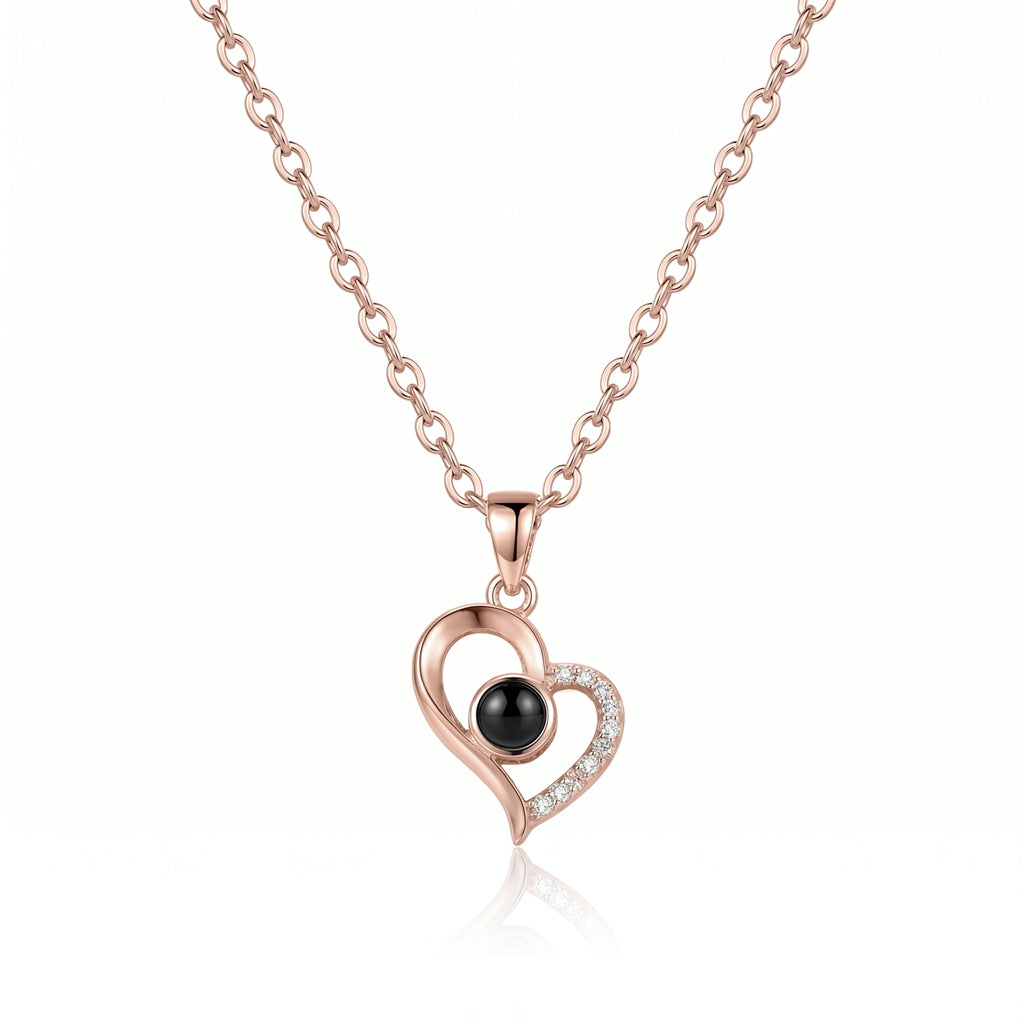 Personalized Asymmetric Heart Photo Projection Necklace - Rose Gold