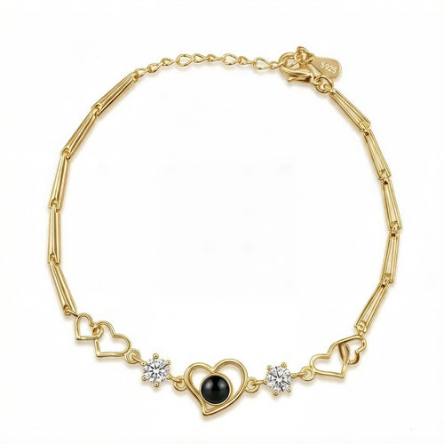 Personalized Bamboo Link Chain Photo Projection Bracelet - Gold