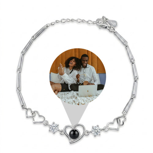 Personalized Bamboo Link Chain Photo Projection Bracelet - Silver
