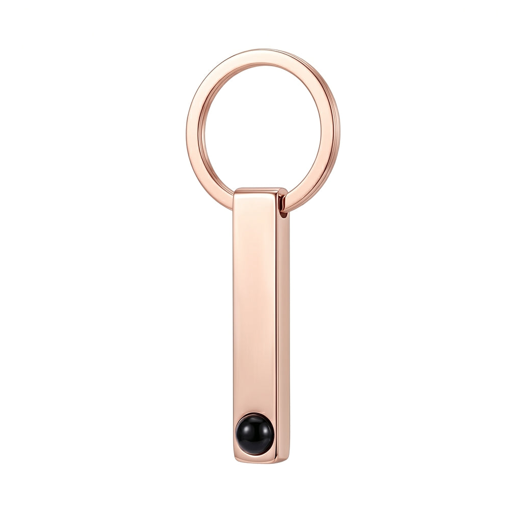 Personalized Bar Photo Projection Keychain - Rose Gold