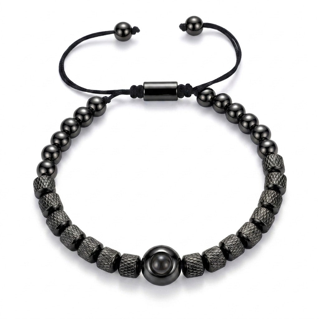 Personalized Beaded Photo Projection Bracelet - Black