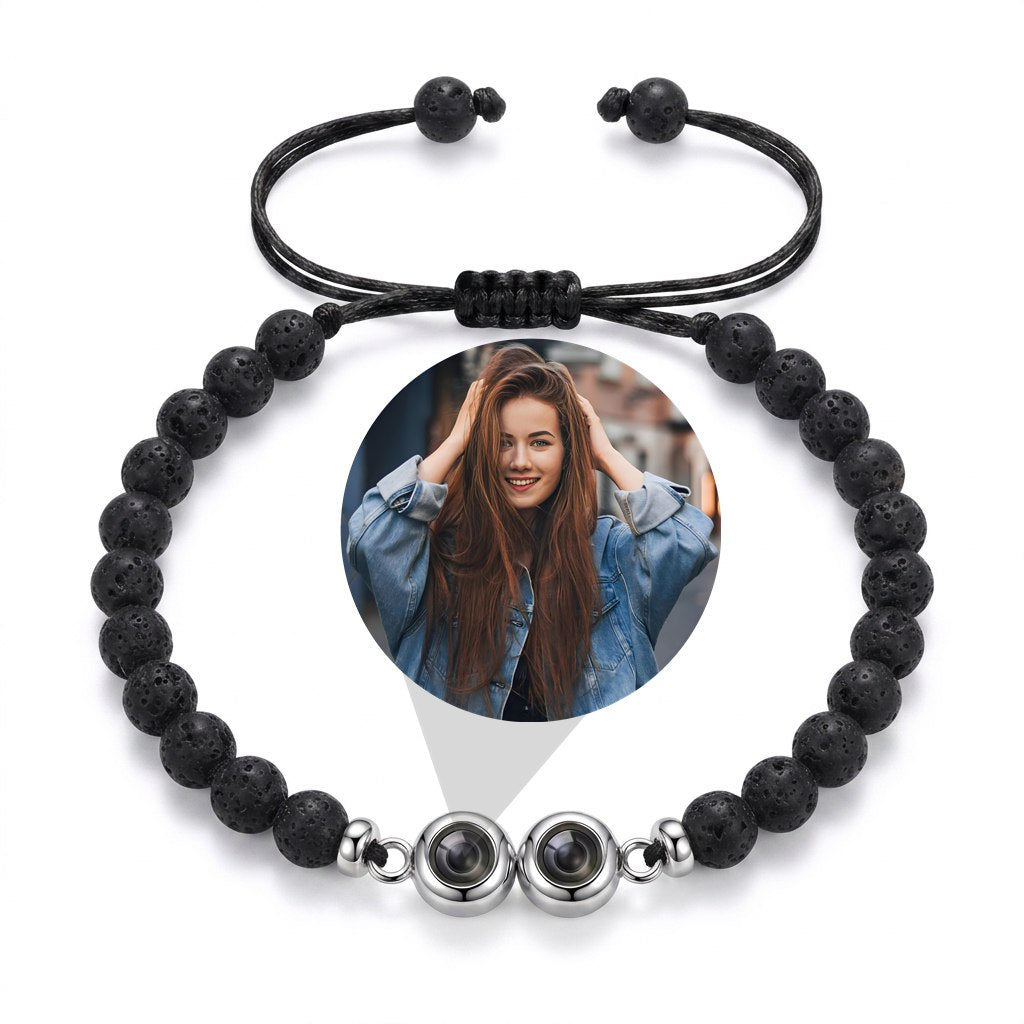 Personalized Beaded Photo Projection Bracelet  - Black1