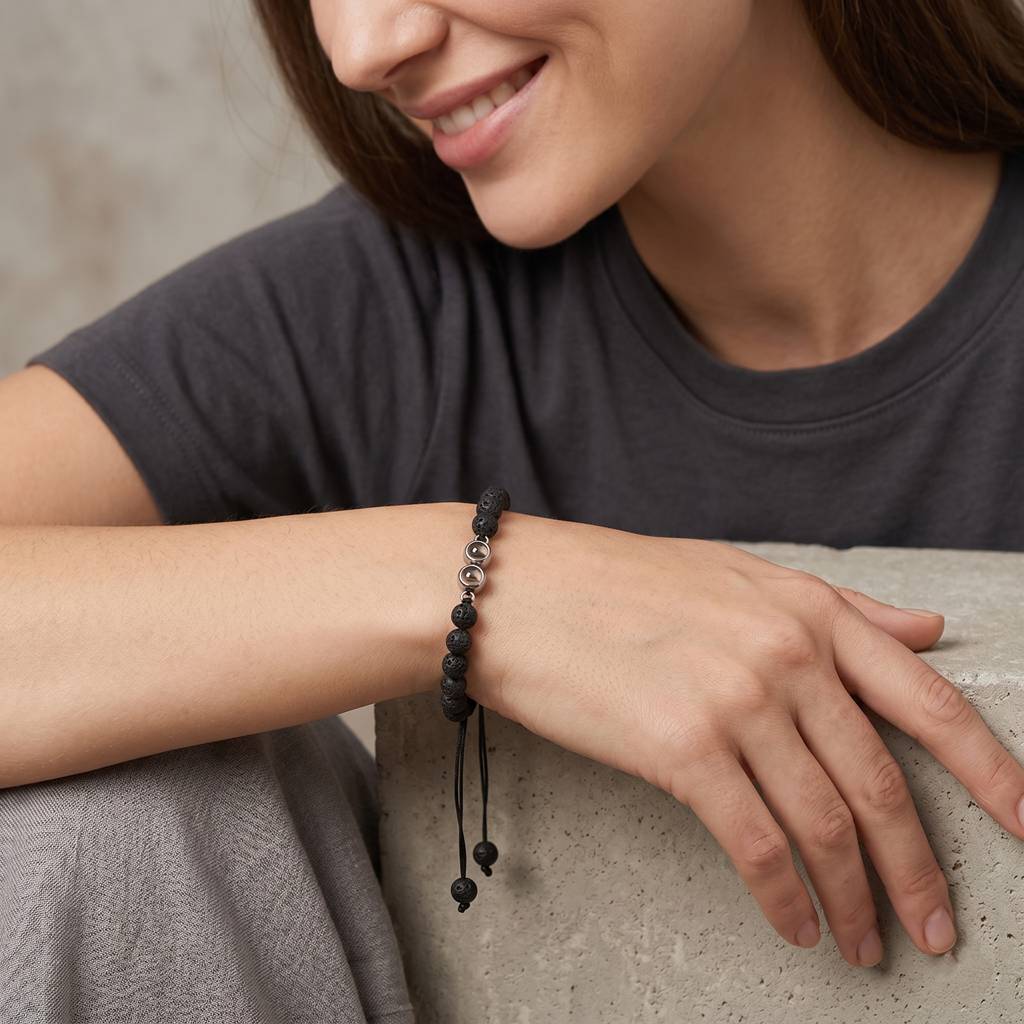 Personalized Beaded Photo Projection Bracelet  - Black2