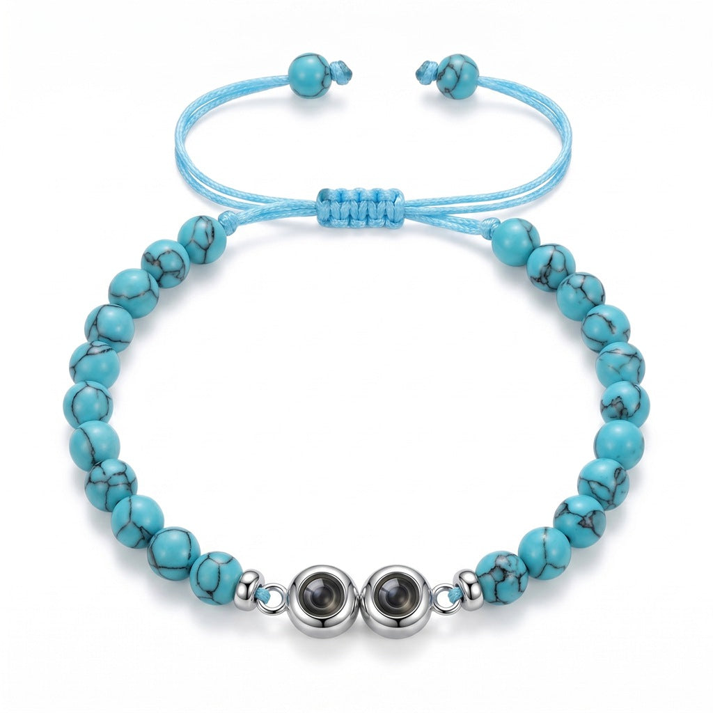 Personalized Beaded Photo Projection Bracelet  - Blue