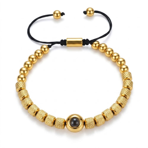 Personalized Beaded Photo Projection Bracelet - Gold