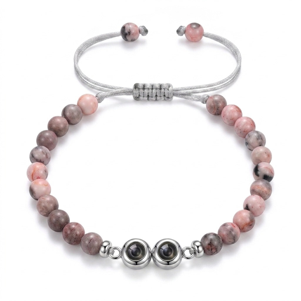Personalized Beaded Photo Projection Bracelet  - Light Pink