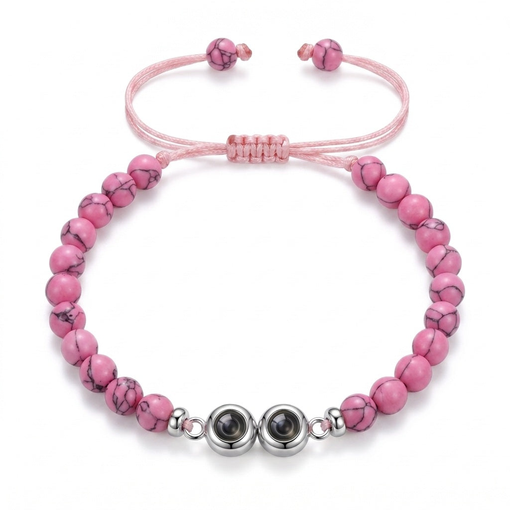 Personalized Beaded Photo Projection Bracelet  - Pink