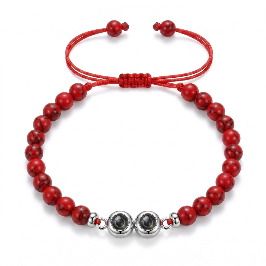 Personalized Beaded Photo Projection Bracelet  - Red