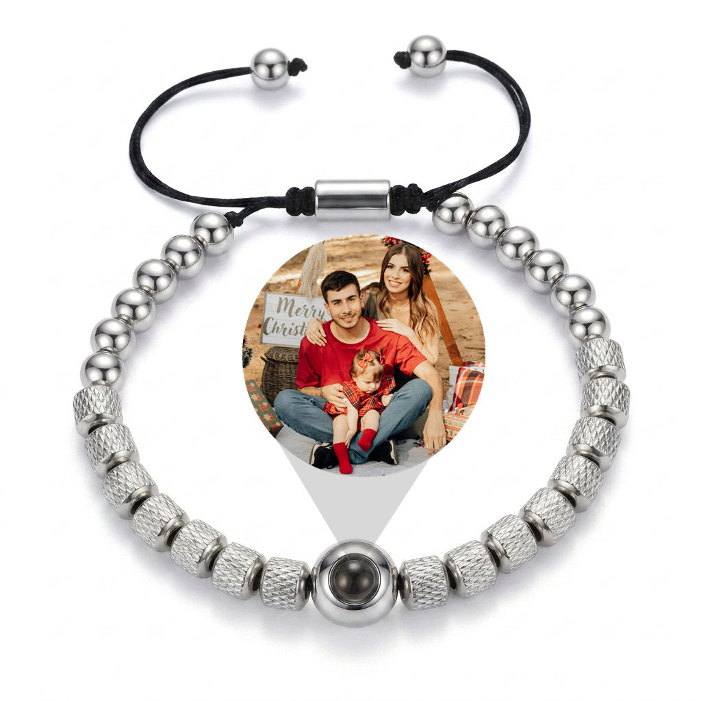 Personalized Beaded Photo Projection Bracelet - Silver
