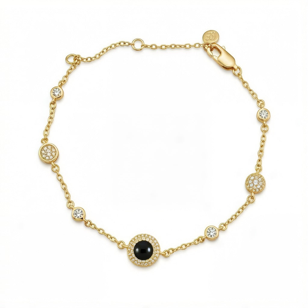Personalized Bezel-Set Crystal Photo Projection Bracelet - Gold