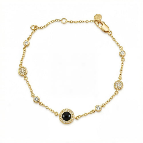 Personalized Bezel-Set Crystal Photo Projection Bracelet - Gold