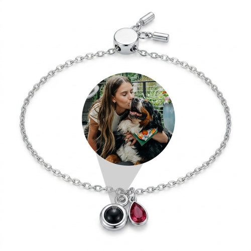 Personalized Birthstone Photo Projection Bracelet - Silver