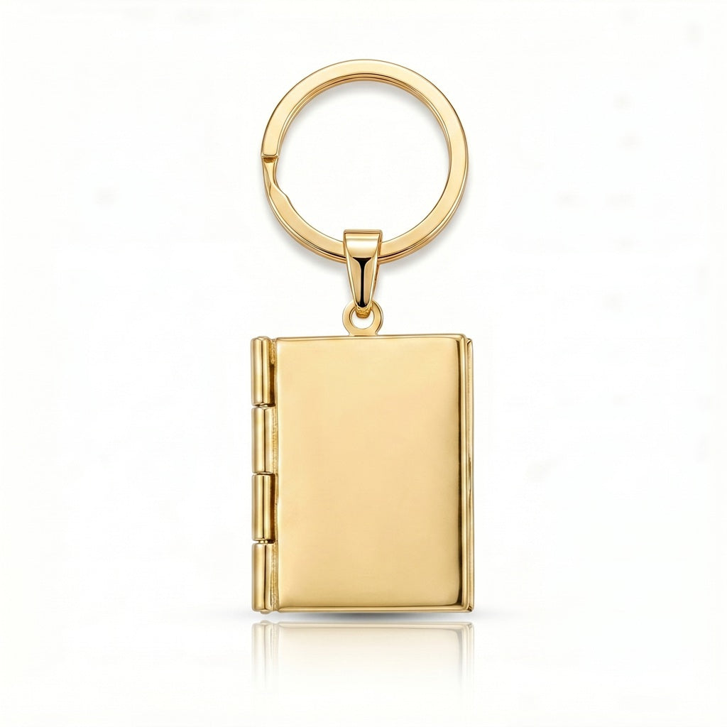 Personalized Book Photo Locket Keychain - Gold